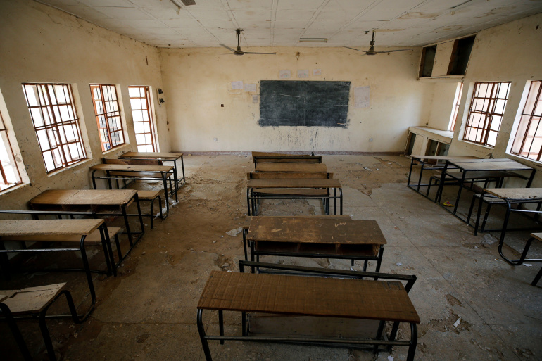 FILE PHOTO: A view shows an empty classroom at the school in Dapchi in the northeastern state of Yobe, where dozens of school girls went missing after an attack on the village by Boko Haram, Nigeria February 23, 2018. REUTERS/Afolabi Sotunde/File Photo