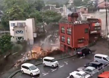 Screengrab from handout video released by a local resident and received via Kyodo on July 3, 2021 shows a mudslide that hit a residential area in Atami , Shizuoka Prefecture, Japan in this image released by Kyodo/Handout via REUTERS ATTENTION EDITORS - THIS IMAGE WAS PROVIDED BY A THIRD PARTY. MANDATORY CREDIT. JAPAN OUT. NO COMMERCIAL OR EDITORIAL SALES IN JAPAN