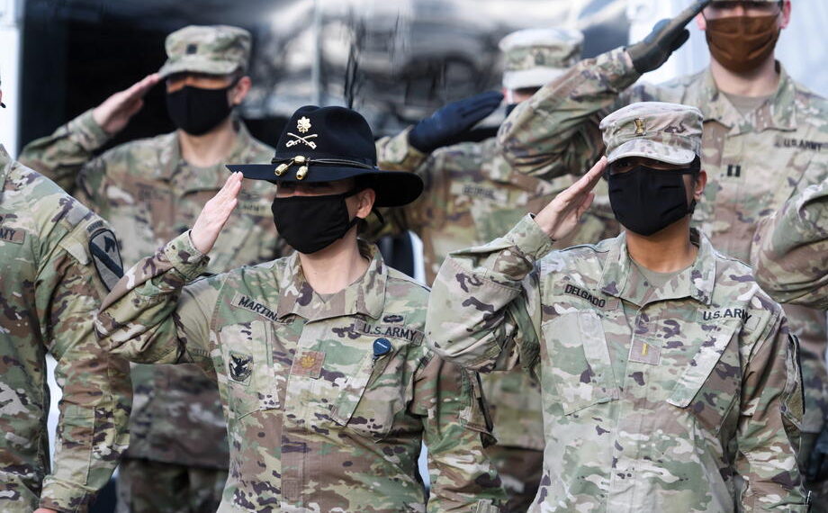 epa08831031 US soldiers of the 5th US Army Corps attend an official inauguration of the forward command of the 5th US Army Corps in Poznan, west-central Poland, 20 November 2020.  EPA-EFE/Jakub Kaczmarczyk POLAND OUT