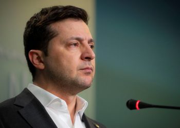 Ukrainian President Volodymyr Zelenskiy attends a news briefing in Kyiv, Ukraine, February 24, 2022. Ukrainian Presidential Press Service/Handout via REUTERS ATTENTION EDITORS - THIS IMAGE WAS PROVIDED BY A THIRD PARTY.