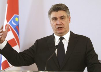 Croatian President Zoran Milanovic addresses the media after talks with Austrian President Alexander Van der Bellen at the Hofburg palace in Vienna, Austria, Monday, March 2, 2020. (AP Photo/Roland Zak)