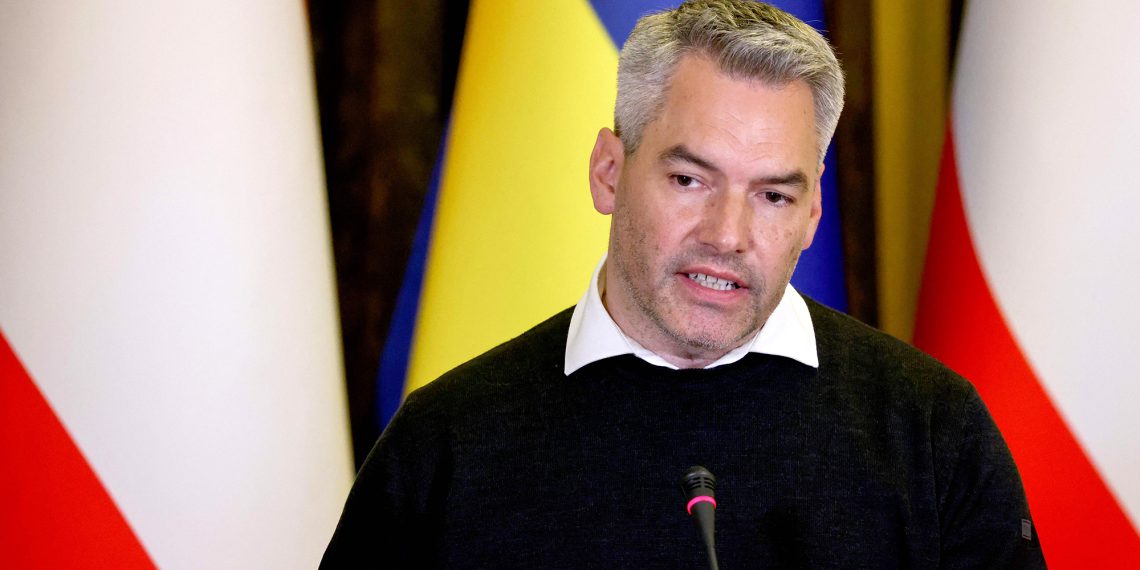 Austria's Chancellor Karl Nehammer speaks at a press conference on April 9 in Kyiv, Ukraine. (Ronaldo Schemidt/AFP/Getty Images)

with Ukraine's President in Kyiv, on April 9, 2022. (Photo by RONALDO SCHEMIDT / AFP) (Photo by RONALDO SCHEMIDT/AFP via Getty Images)