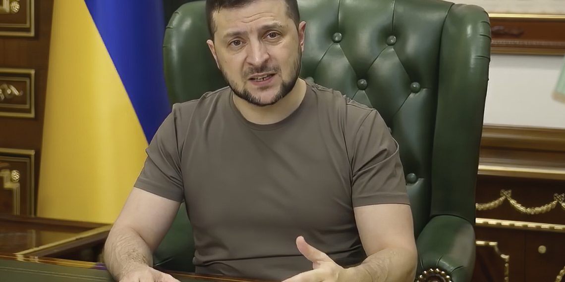 In this image from video provided by the Ukrainian Presidential Press Office, Ukrainian President Volodymyr Zelenskyy speaks from Kyiv, Ukraine, early Monday, March 21, 2022. (Ukrainian Presidential Press Office via AP)