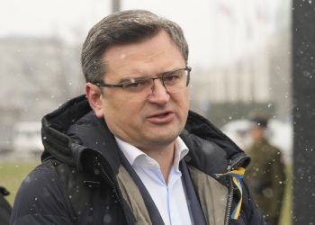 Ukrainian Foreign Minister Dmytro Kuleba speaks after a wreath-laying ceremony at the monument of the late President Lech Kaczynski and 95 other people killed in a plane crashed in Russia in 2010, in Warsaw, Poland, Friday, April 1, 2022. (AP Photo/Czarek Sokolowski)