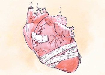 broken wounded realistic heart in bandages