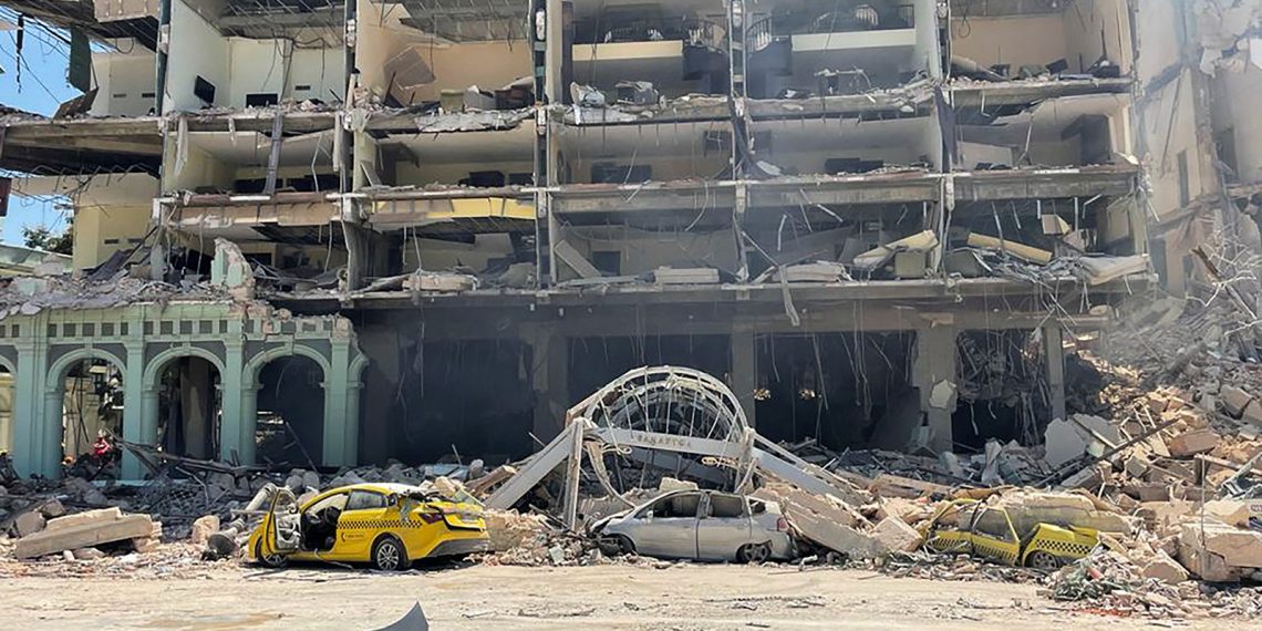 Debris is scattered after an explosion destroyed the Hotel Saratoga, in Havana, Cuba May 6, 2022. REUTERS/Alexandre Meneghini