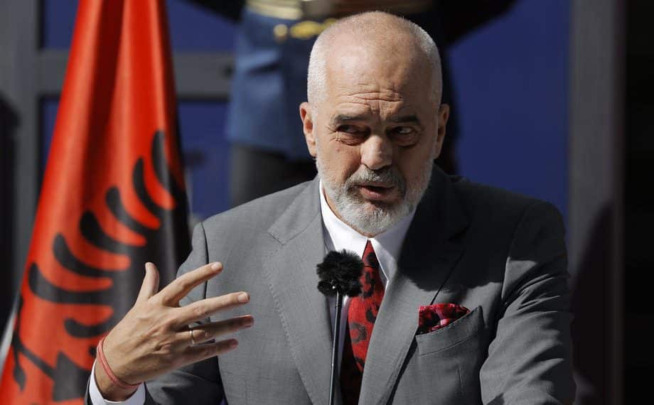 epa09491049 Edi Rama, Prime Minister of Albania, gestures during a press conference following his meeting with Albin Kurti, (not pictured), Prime Minister of the Republic of Kosovo, in Pristina, Kosovo, 27 September 2021. Prime Minister of Albania Edi Rama is on a one-day official visit in Kosovo.  EPA-EFE/VALDRIN XHEMAJ