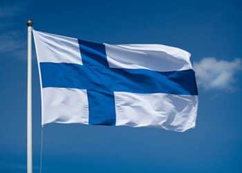 Finnish flag waving in the wind.