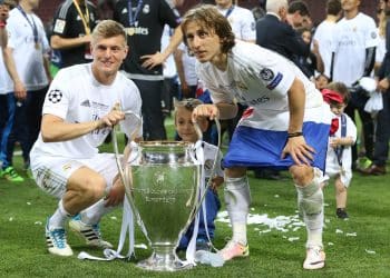 Toni Kroos of Real Madrid, Luka Modric of Real Madrid during the UEFA Champions League final match between Real Madrid and Atletico Madrid on May 28, 2016 at the Giuseppe Meazza San Siro stadium in Milan, Italy.(Photo by VI Images via Getty Images)