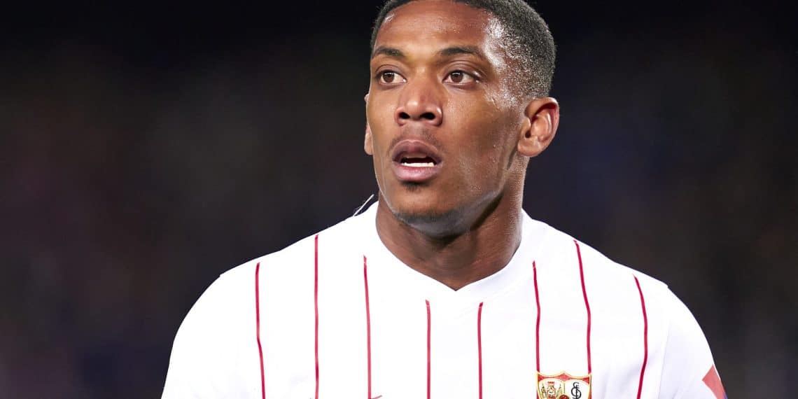 BARCELONA, SPAIN - APRIL 03: Anthony Martial of Sevilla FC looks on during the LaLiga Santander match between FC Barcelona and Sevilla FC at Camp Nou on April 03, 2022 in Barcelona, Spain. (Photo by Pedro Salado/Quality Sport Images/Getty Images)