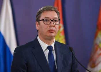 BELGRADE, SERBIA  OCTOBER 10, 2021: Serbia's President Aleksandar Vucic gives a joint news conference with Russia's Foreign Minister Sergei Lavrov following their talks. Russian Foreign Ministry/TASS

Ñåðáèÿ. Áåëãðàä. Ïðåçèäåíò Ñåðáèè Àëåêñàíäð Âó÷è÷ âî âðåìÿ ñîâìåñòíîé ïðåññ-êîíôåðåíöèè ïî èòîãàì âñòðå÷è ñ ìèíèñòðîì èíîñòðàííûõ äåë Ðîññèè Ñåðãååì Ëàâðîâûì. Ïðåññ-ñëóæáà ÌÈÄ ÐÔ/ÒÀÑÑ