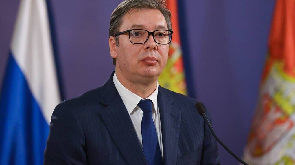 BELGRADE, SERBIA  OCTOBER 10, 2021: Serbia's President Aleksandar Vucic gives a joint news conference with Russia's Foreign Minister Sergei Lavrov following their talks. Russian Foreign Ministry/TASS

Ñåðáèÿ. Áåëãðàä. Ïðåçèäåíò Ñåðáèè Àëåêñàíäàð Âó÷è÷ âî âðåìÿ ñîâìåñòíîé ïðåññ-êîíôåðåíöèè ïî èòîãàì âñòðå÷è ñ ìèíèñòðîì èíîñòðàííûõ äåë Ðîññèè Ñåðãååì Ëàâðîâûì. Ïðåññ-ñëóæáà ÌÈÄ ÐÔ/ÒÀÑÑ