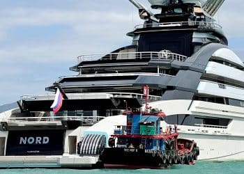 The 465-foot superyacht "Nord", reportedly owned by sanctioned Russian oligarch Alexei Mordashov is seen in Hong Kong, China, October 20, 2022. REUTERS/Donny Kwok