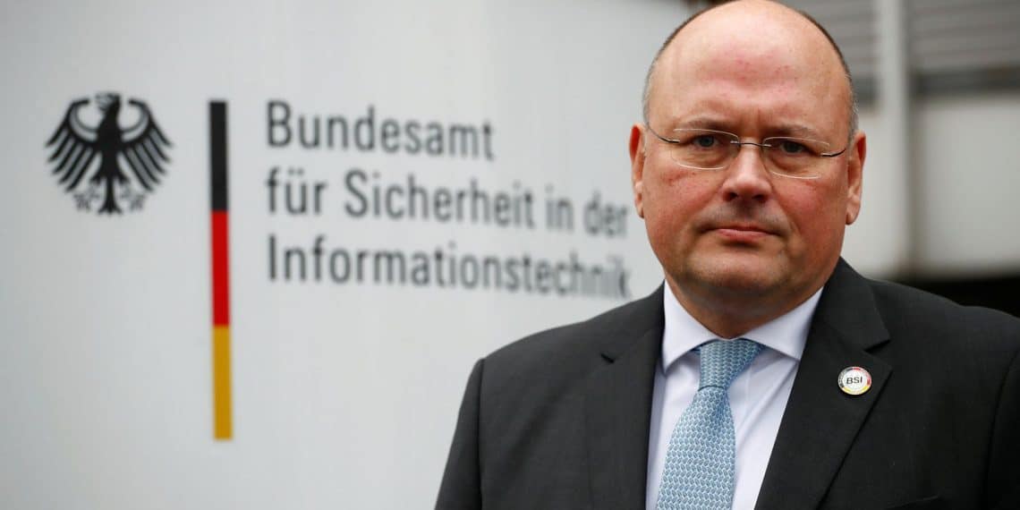 Arne Schoenbohm, president of Germany's BSI, national cyber defence body poses for a picture in front of the BSI's headquarters in Bonn, Germany, January 4, 2019, after personal data and documents of German politicians and public figures have been published online. REUTERS/Wolfgang Rattay