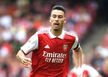 LONDON, ENGLAND - JULY 30: Gabriel Martinelli of Arsenal during the Emirates Cup match between Arsenal and Seville at Emirates Stadium on July 30, 2022 in London, England. (Photo by Stuart MacFarlane/Arsenal FC via Getty Images)