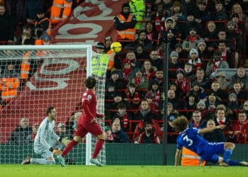 Football - FA Premier League - Liverpool FC v Leicester City FC LIVERPOOL, ENGLAND - Friday, December 30, 2022: Leicester City s Wout Faes R scores an own goal during the FA Premier League match between Liverpool FC and Leicester City FC at Anfield. LIVERPOOL Anfield MERSEYSIDE ENGLAND PUBLICATIONxNOTxINxUK Copyright: xDavidxRawcliffex P2022-12-30-Liverpool_Leicester-39