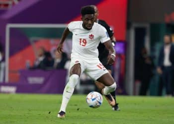 RECORD DATE NOT STATED  FIFA World Cup, WM, Weltmeisterschaft, Fussball Qatar 2022 Belgium 1-0 Canada Alphonso Davies of Canada during the game Belgium vs Canada, Corresponding to Group F of the FIFA World Cup Qatar 2022, at Ahmad bin Ali Stadium, Al-Rayyan, November 23, 2022. brbr Alphonso Davies de Canada durante el partido Belgica vs Canada, correspondiente al Grupo F de la Copa Mundial de la FIFA Qatar 2022, en el Estadio Ahmad bin Ali, Al-Rayyan, 23 de noviembre de 2022. AL RAYYAN DOHA QATAR PUBLICATIONxNOTxINxMEXxCHNxRUS Copyright: xDavidxLeahx 20221123_8613