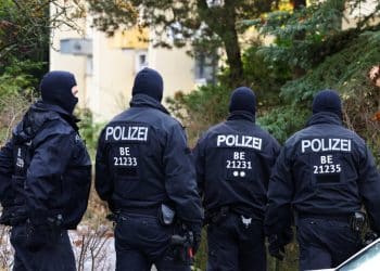 Police secures the area after 25 suspected members and supporters of a far-right group were detained during raids across Germany, in Berlin, Germany December 7, 2022.   REUTERS/Christian Mang