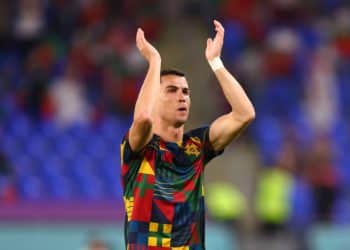 Soccer: World Cup, Portugal - Ghana, Preliminary round, Group H, Matchday 1, Stadium 974, Cristiano Ronaldo of Portugal greets the crowd before the match.