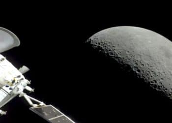 NASA's Orion spacecraft flew past the moon on Monday, December 5, 2022. The crew capsule and its test dummies will aim for a Pacific Ocean splashdown on Sunday, December 11, 2022, off the coast of San Diego after a three-week test flight, setting the stage for astronauts on the next flight in a couple years. (NASA via AP)