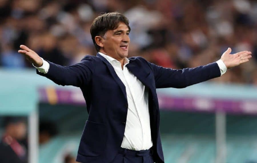 AL WAKRAH, QATAR - DECEMBER 05: Zlatko Dalic, Head Coach of Croatia, reacts during the FIFA World Cup Qatar 2022 Round of 16 match between Japan and Croatia at Al Janoub Stadium on December 05, 2022 in Al Wakrah, Qatar. (Photo by Alex Grimm/Getty Images)