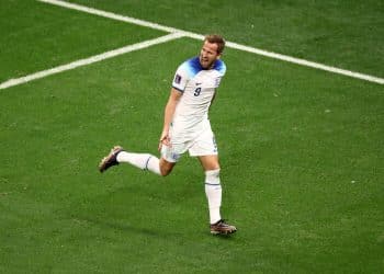 AL KHOR, QATAR - DECEMBER 04: Harry Kane of England celebrates after scoring the team's second goal during the FIFA World Cup Qatar 2022 Round of 16 match between England and Senegal at Al Bayt Stadium on December 04, 2022 in Al Khor, Qatar. (Photo by Robert Cianflone/Getty Images)