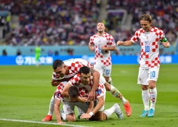 RECORD DATE NOT STATED  FIFA World Cup, WM, Weltmeisterschaft, Fussball Qatar 2022 Croatia vs Canada Andrej Kramaric celebrates his goal 3-1 of Croatia during the game Croatia vs Canada, Corresponding to Group F of the FIFA World Cup Qatar 2022, at Khalifa International Stadium, Al Rayyan, Doha, on November 27, 2022. brbr Andrej Kramaric celebra su gol 3-1 de Croacia durante el partido Croacia vs Canada, correspondiente al Grupo F de la Copa Mundial de la FIFA Qatar 2022, en el Estadio Internacional Khalifa, Al Rayyan, Doh, Doha, el 27 de noviembre de 2022. AL RAYYAN DOHA QATAR PUBLICATIONxNOTxINxMEXxCHNxRUS Copyright: xAdrianxMaciasx 20221127_13604