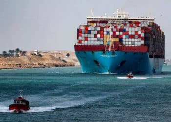 FILE PHOTO: A shipping container passes through the Suez Canal in Suez, Egypt February 15, 2022. Picture taken February 15, 2022. REUTERS/Mohamed Abd El Ghany/File Photo