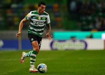 LISBON, PORTUGAL - FEBRUARY 20: Pedro Porro of Sporting CP in action during the Liga Bwin match between Sporting CP and GD Estoril Praia at Estadio Jose Alvalade on February 20, 2022 in Lisbon, Portugal.  (Photo by Gualter Fatia/Getty Images)