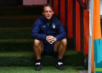 LONDON, ENGLAND - JULY 05: Roberto Mancini, Head Coach of Italy looks on during the Italy Training Session ahead of the Euro 2020 Semi-Final match between Italy and Spain at The Hive Transfer Training Centre on July 05, 2021 in London, England. (Photo by Claudio Villa/Getty Images)