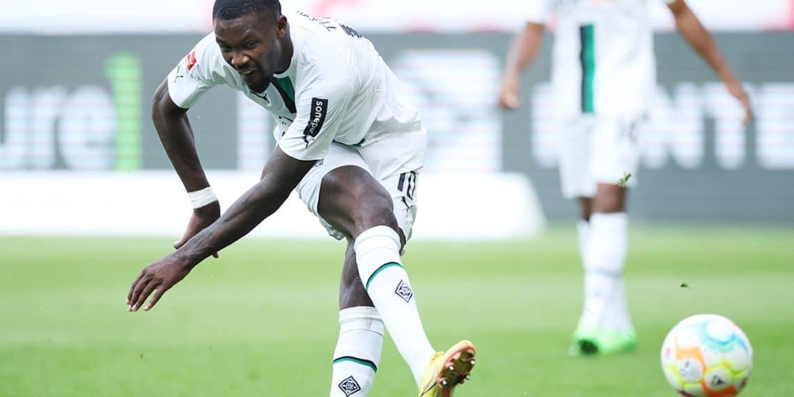 MOENCHENGLADBACH, GERMANY - SEPTEMBER 04: Marcus Thuram of Moenchengladbach controls the ball during the Bundesliga match between Borussia Mönchengladbach and 1. FSV Mainz 05 at Borussia-Park on September 04, 2022 in Moenchengladbach, Germany. (Photo by Alex Grimm/Getty Images)