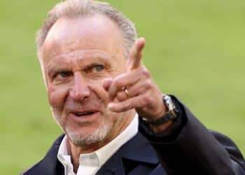 MUNICH, GERMANY - MAY 22: Karl-Heinz Rummenigge, CEO of FC Bayern München reacts after the Bundesliga match between FC Bayern Muenchen and FC Augsburg at Allianz Arena on May 22, 2021 in Munich, Germany. After the Bavarian cabinet decided on first relaxations for outdoor events, the current Corona situation allows FC Bayern to have its last match of the season in front of 250 spectators in the Allianz Arena. Of these, 100 tickets are given to people from the health sector selected by the Ministry of Health. (Photo by Alexander Hassenstein/Getty Images)