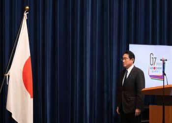 Japanese Prime Minister Fumio Kishida poses during his news conference in Tokyo, Japan on February 24, 2023. Stanislav Kogiku/Pool via REUTERS