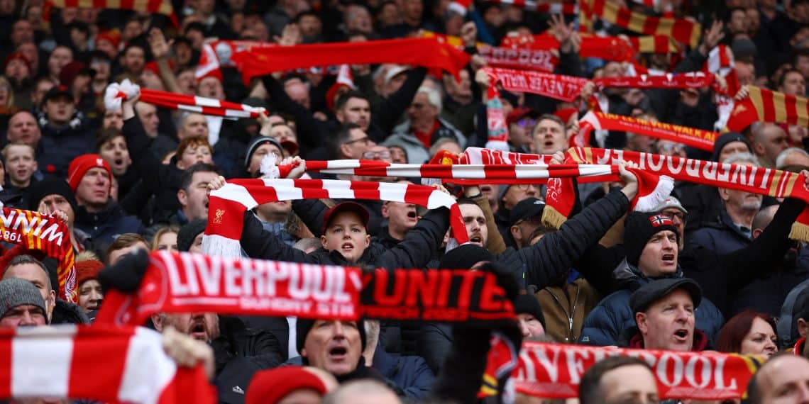 Soccer Football - Premier League - Liverpool v Manchester United - Anfield, Liverpool, Britain - March 5, 2023 Liverpool fans inside the stadium before the match REUTERS/Carl Recine EDITORIAL USE ONLY. No use with unauthorized audio, video, data, fixture lists, club/league logos or 'live' services. Online in-match use limited to 75 images, no video emulation. No use in betting, games or single club /league/player publications.  Please contact your account representative for further details.