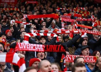 Soccer Football - Premier League - Liverpool v Manchester United - Anfield, Liverpool, Britain - March 5, 2023 Liverpool fans inside the stadium before the match REUTERS/Carl Recine EDITORIAL USE ONLY. No use with unauthorized audio, video, data, fixture lists, club/league logos or 'live' services. Online in-match use limited to 75 images, no video emulation. No use in betting, games or single club /league/player publications.  Please contact your account representative for further details.