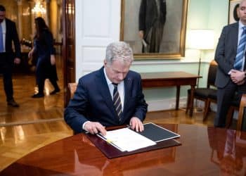 Finnish President Sauli Niinisto attends a meeting to sign Finland's national NATO legislation in Helsinki, Finland, March 23, 2023. Fanni Uusitalo/Finnish government/Handout via REUTERS    THIS IMAGE HAS BEEN SUPPLIED BY A THIRD PARTY