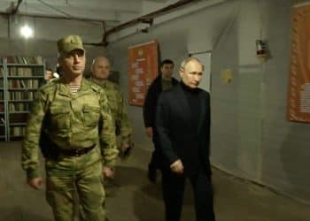 Russian President Vladimir Putin visits the national guard headquarters in the Luhansk Region, Russian-controlled Ukraine, in this still image taken from handout video released on April 18, 2023. Kremlin.ru/Handout via REUTERS ATTENTION EDITORS - THIS IMAGE WAS PROVIDED BY A THIRD PARTY. NO RESALES. NO ARCHIVES. MANDATORY CREDIT.