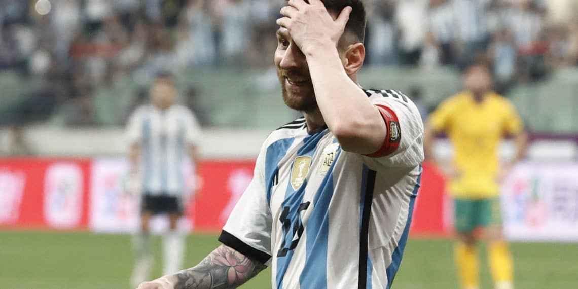 Soccer Football - Friendly - Argentina v Australia - Workers' Stadium, Beijing, China - June 15, 2023 Argentina's Lionel Messi reacts REUTERS/Thomas Peter