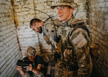 DONETSK, UKRAINE - JUNE 20: Ukrainian soldiers from the Mechanized Brigade are looking at the drone footage during a training assault on trenches in the enclosed training area in Donetsk, Ukraine on June 20, 2023. Wojciech Grzedzinski / Anadolu Agency (Photo by WOJCIECH GRZEDZINSKI / ANADOLU AGENCY / Anadolu Agency via AFP)