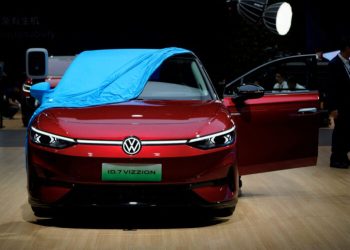 FILE PHOTO: A Volkswagen ID.7 Vizzion is displayed at the Auto Shanghai show, in Shanghai, China April 18, 2023. REUTERS/Aly Song/File Photo