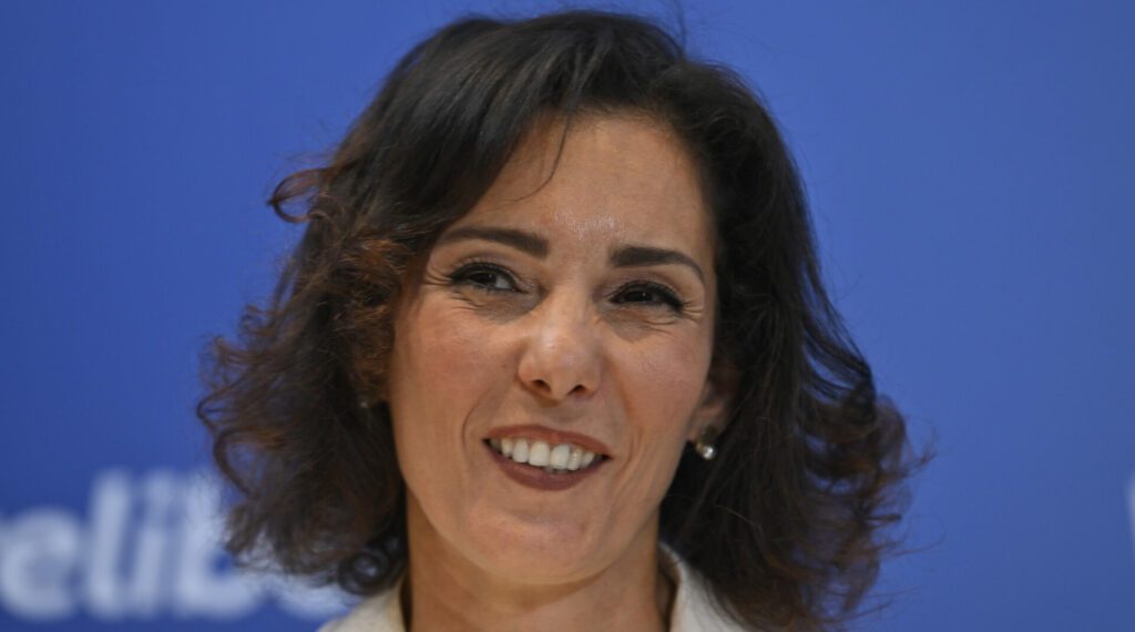 Newly presented Foreign minister Hadja Lahbib pictured during the oath ceremony of Labib, who will become the new Foreign Minister replacing Wilmes, at the Royal Palace, Friday 15 July 2022, in Brussels. Labib, a former journalist, replaces Wilmes, who has resigned from her function.
BELGA PHOTO HATIM KAGHAT